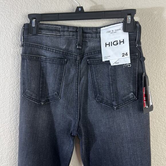 Rag & Bone Nina High Rise Shark Bite Hem Flare Denim Jeans Clean Onyx Size 24 - Picture 6 of 12